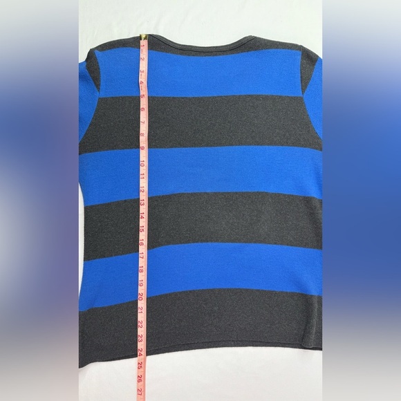 Joan Vass Vintage Blue and Gray Striped Crewneck Sweater Long Sleeved Sz Large - Picture 7 of 7